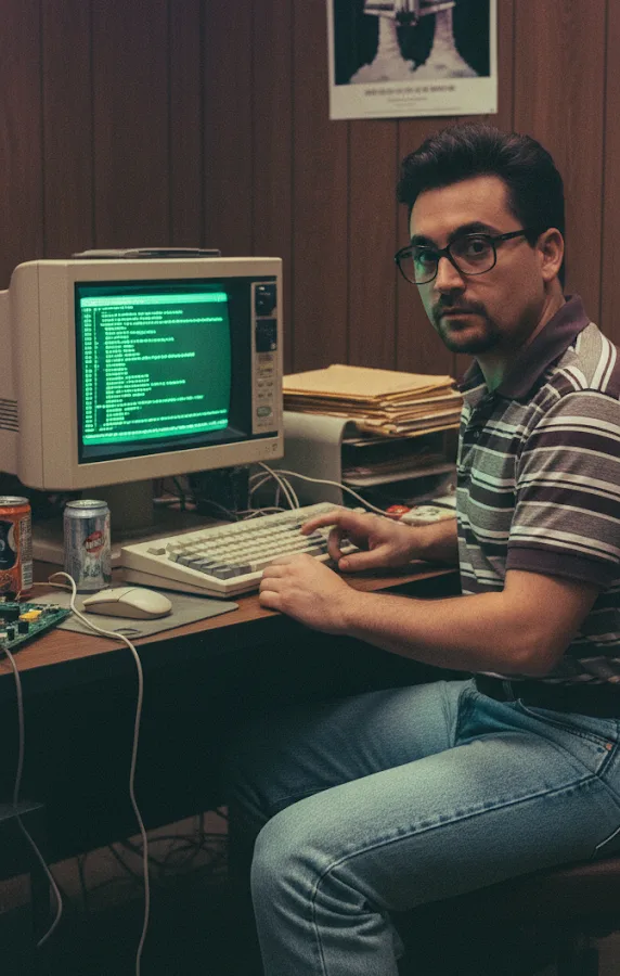 Alejandro Huerta at a retro computer